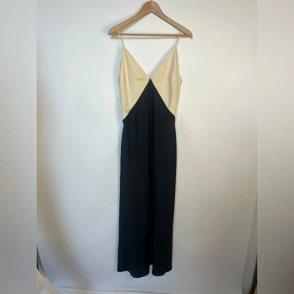 Mango Two-Tone Lingerie Maxi Dress Black Cream Colorblock NWT Size‎ M - Picture 8 of 13